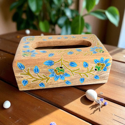 Neela Katha Tissue Holder – Folk Art Inspired Blue Floral Wooden Box