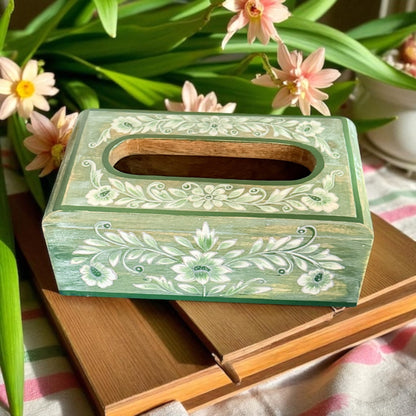 Gulzar Handpainted Tissue Holder – Vintage Floral Wooden Box