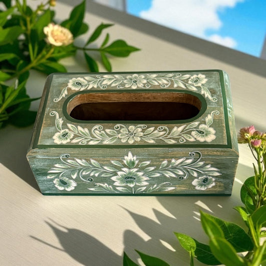 Gulzar Handpainted Tissue Holder – Vintage Floral Wooden Box