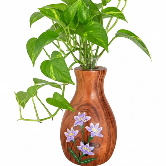 Tulip Bloom Wooden Planter – Hand-Painted Decorative Flower Vase