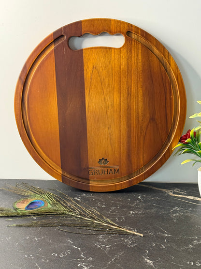 Round cut Teakwood Cutting Board with Juice Groove - gruham