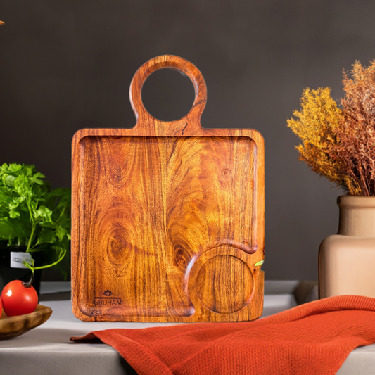 Detailed close-up of GRUHAM Wooden Square Platter showing smooth finish and natural wood grain