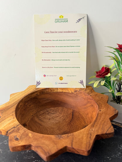 Detailed close-up of GRUHAM Star Shaped Wooden Bowl showing natural wood texture and smooth finish