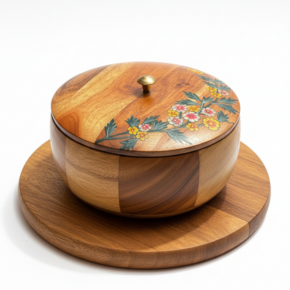 Gulnaar Roti Box – Hand-Painted Floral Wooden Chapati Box