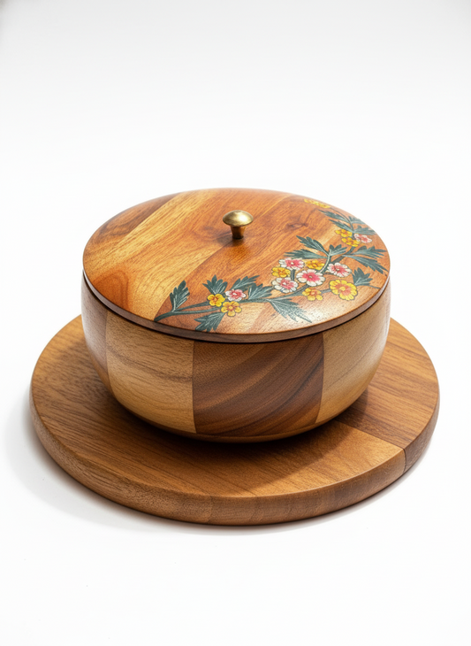 Gulnaar Roti Box – Hand-Painted Floral Wooden Chapati Box