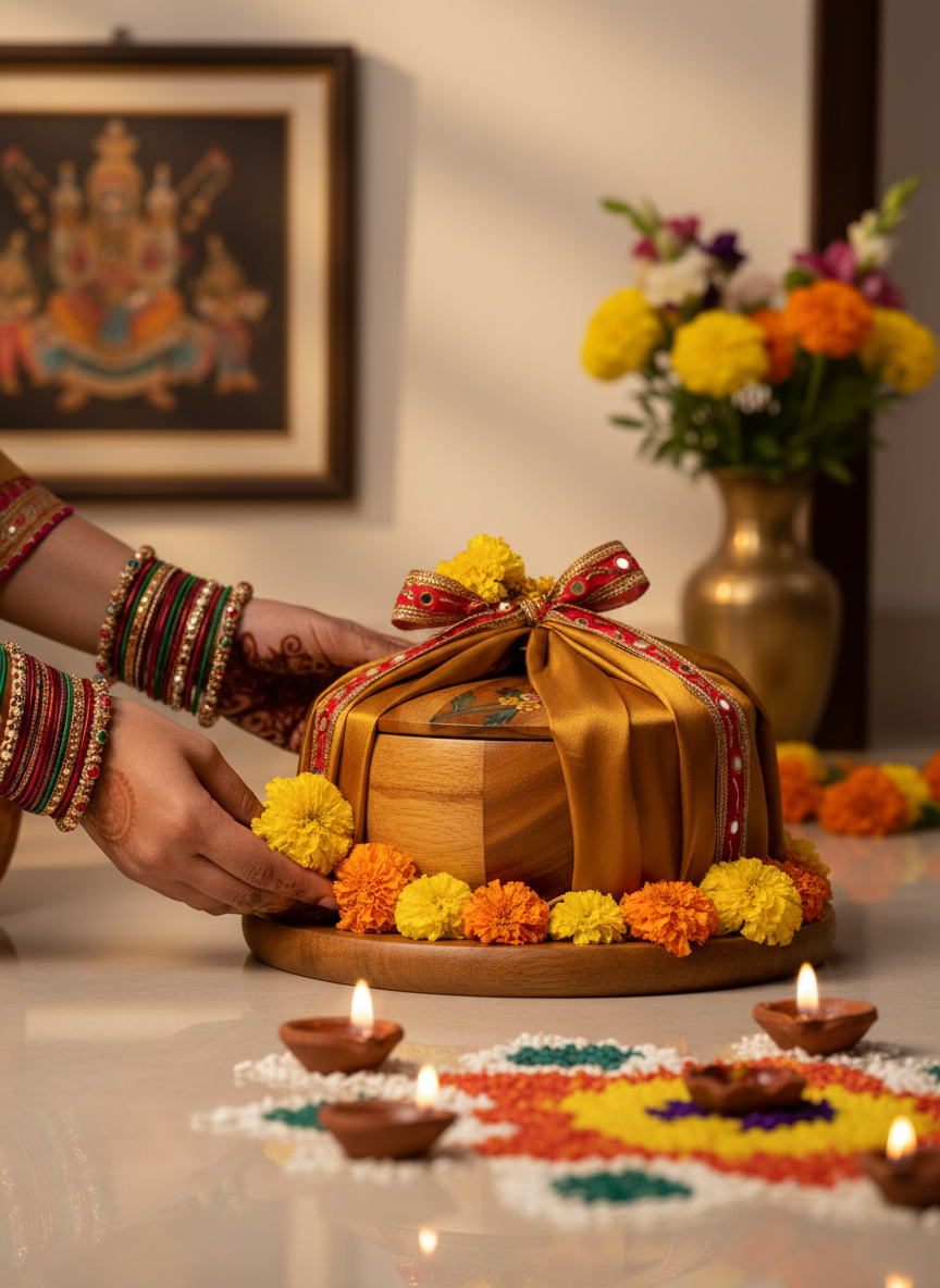 Gulnaar Roti Box – Hand-Painted Floral Wooden Chapati Box