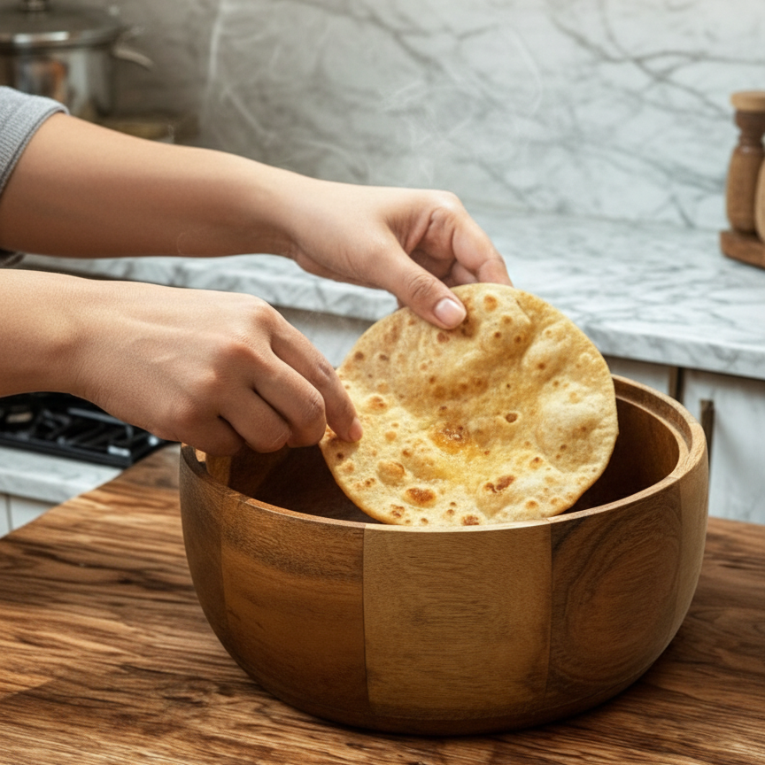 Gulnaar Roti Box – Hand-Painted Floral Wooden Chapati Box