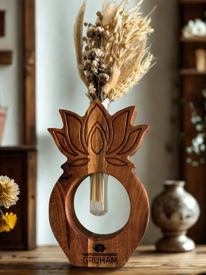 Lotus Harmony – Handcrafted Wooden Planter - gruham