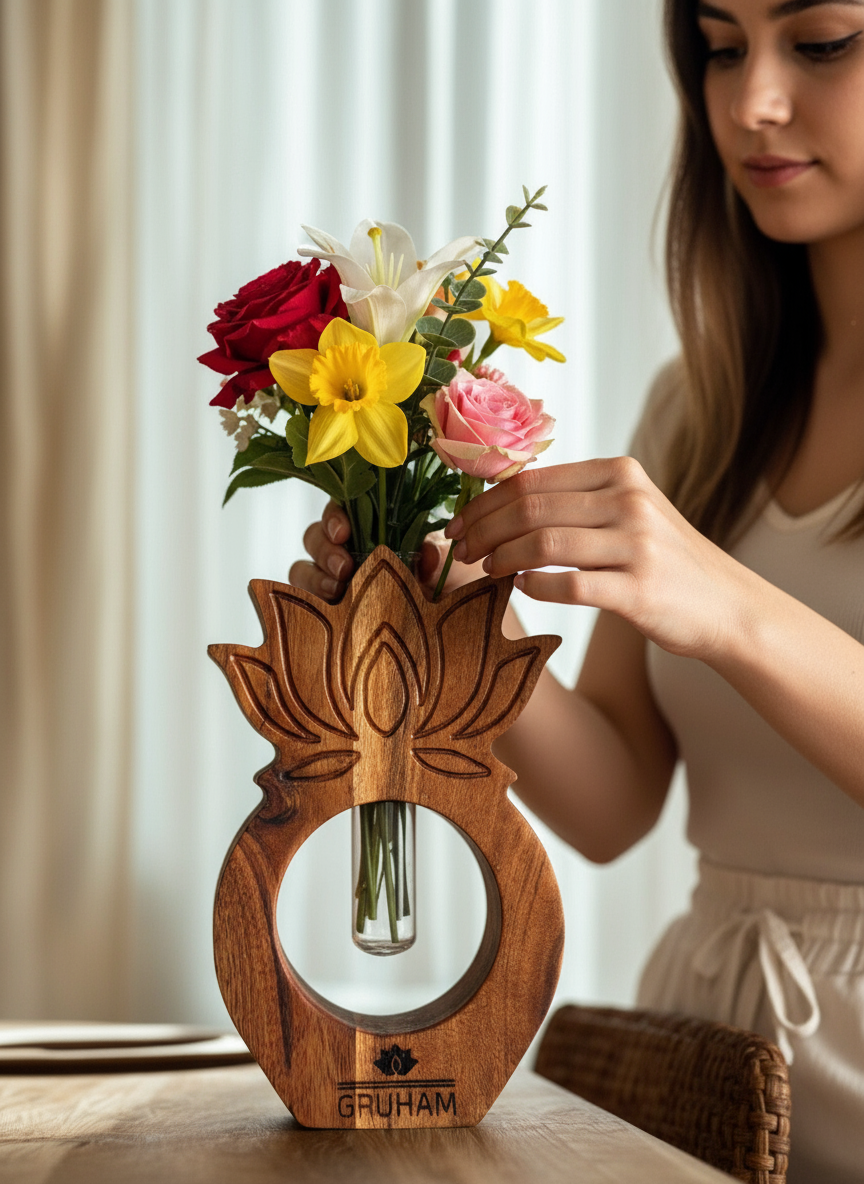 Lotus Harmony – Handcrafted Wooden Planter