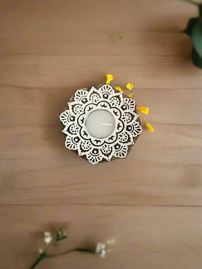 Mandala Shaped Wooden Tea light Candle Holder - gruham