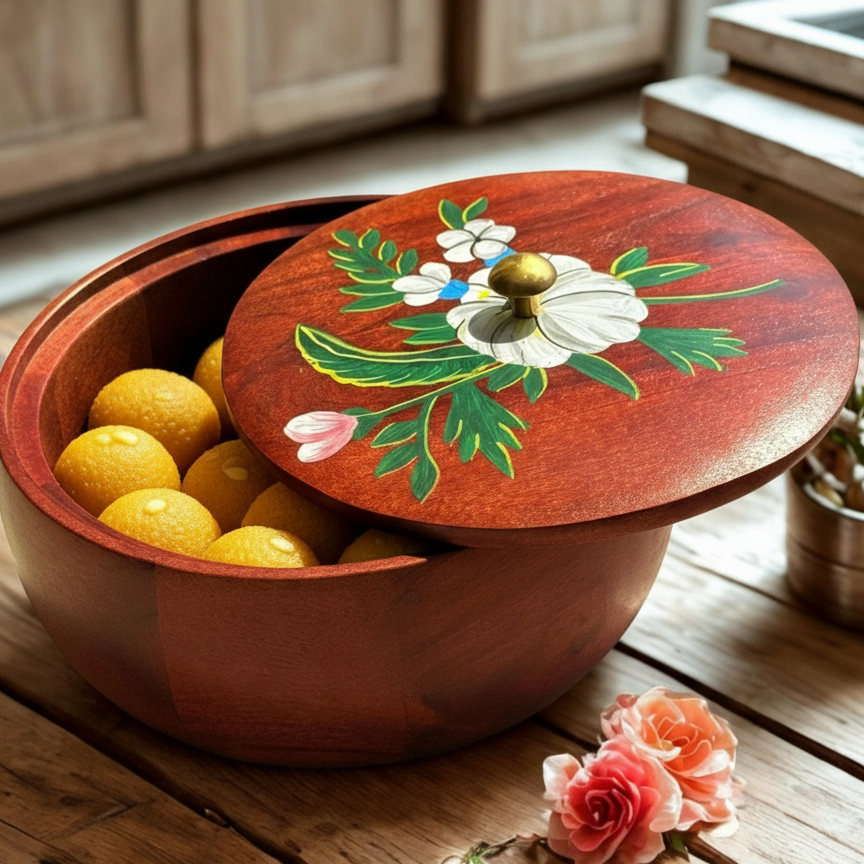 Phool Roti Box :Acacia Wood