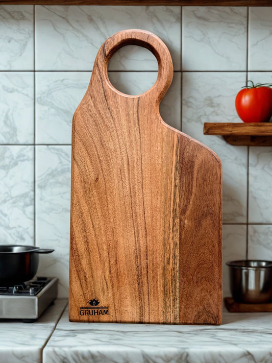 Rectangular Acacia Wood Cutting Board with Round Handle - gruham
