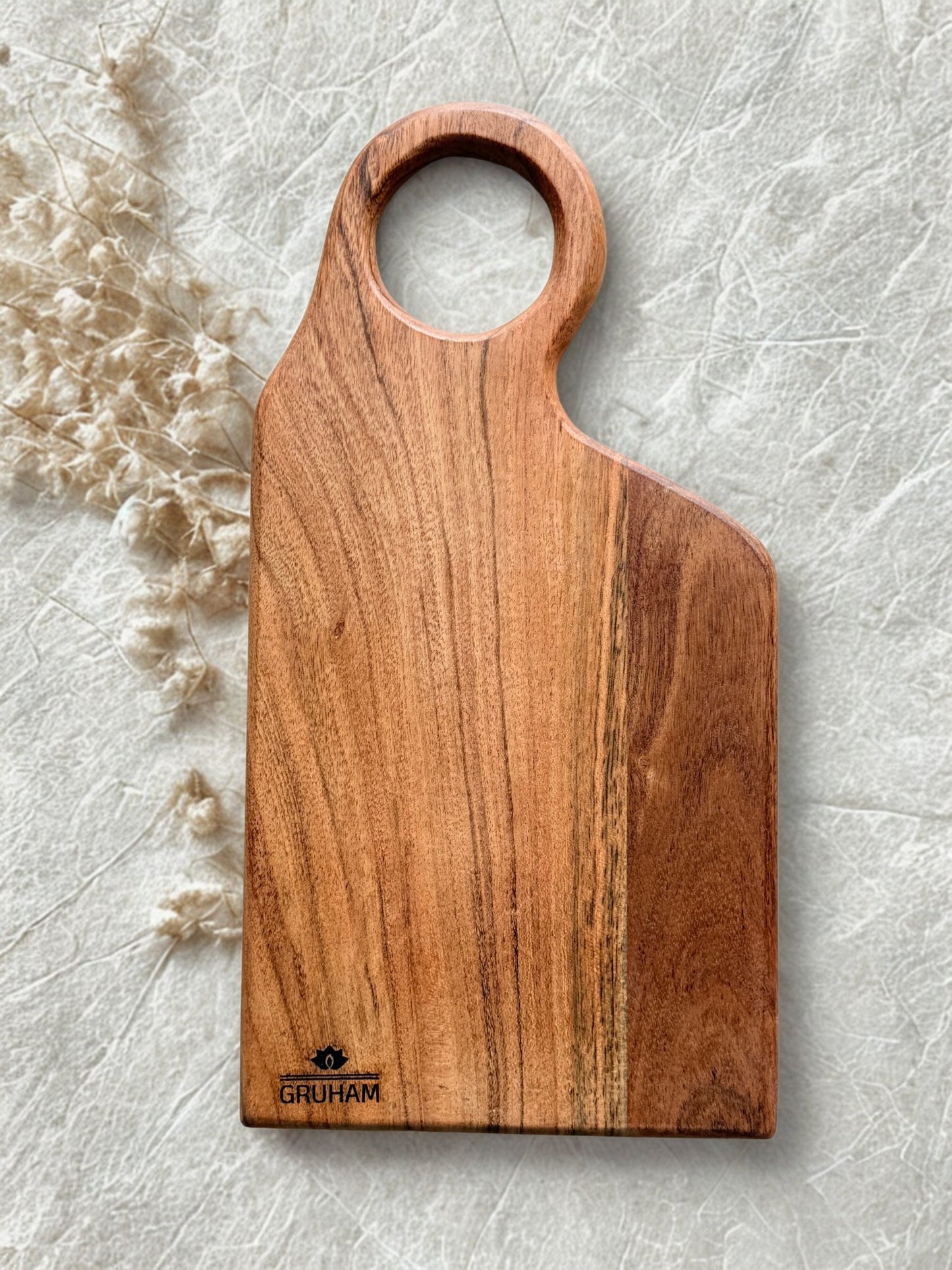 Rectangular Acacia Wood Cutting Board with Round Handle - gruham