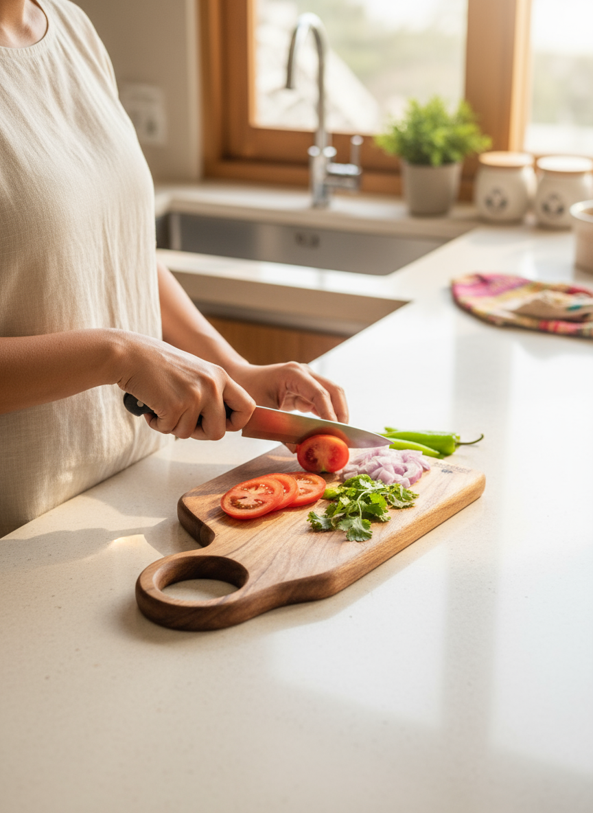 Rectangular Acacia Wood Cutting Board with Round Handle