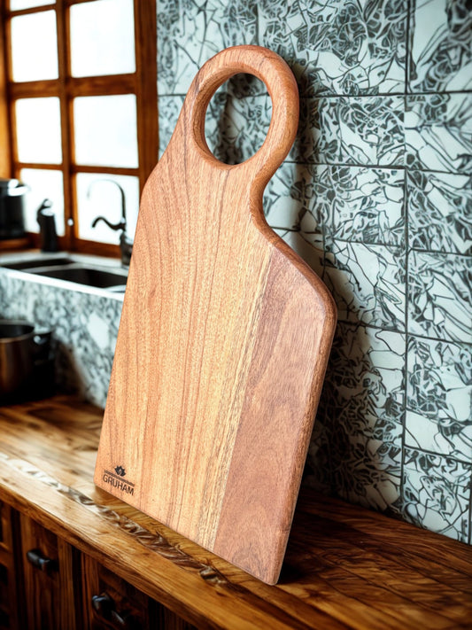 Rectangular Acacia Wood Cutting Board with Round Handle - gruham