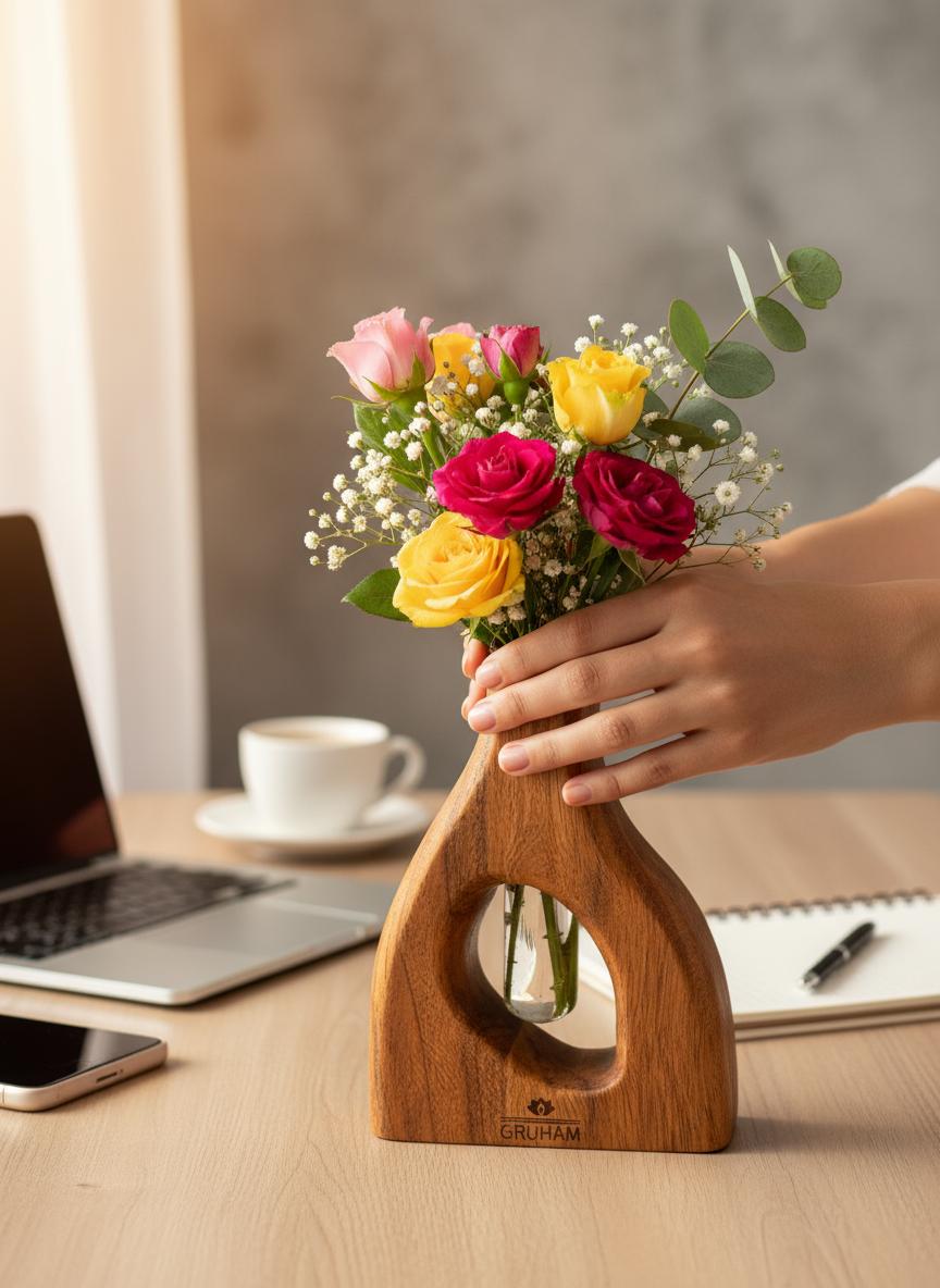 Small D-Shaped Wooden Planter