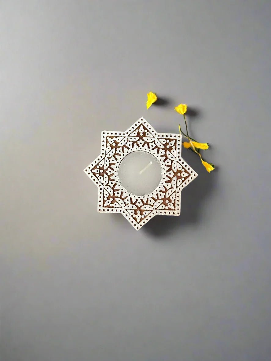 Star Shaped Wooden Tea light Candle Holder : Set of 2 - gruham